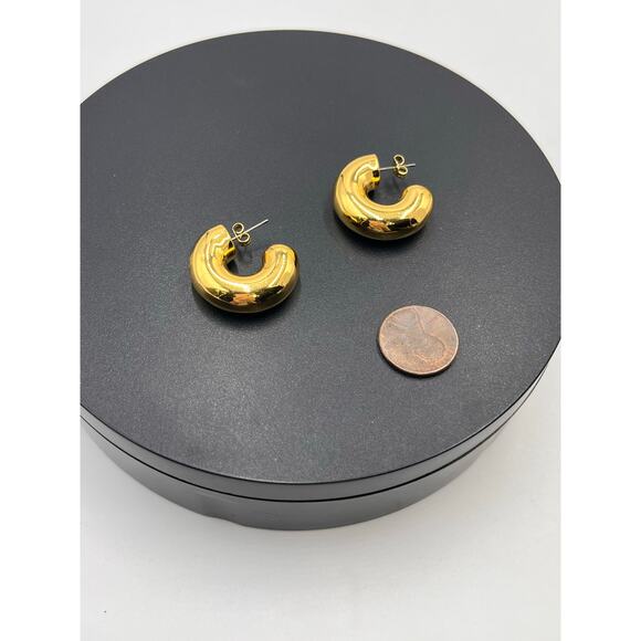 Jenny Bird Chunky Gold Plated Tome Large High Polish Hoop Earrings - Picture 7 of 7